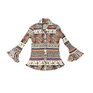 Essentials by Milano Y2K Boho Paisley Flare Sleeve Button Up Shirt SZ Small Chic